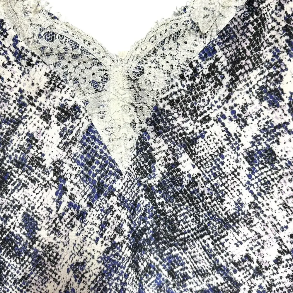 Socialite Lined Lace Trim Reptile Print Cami White Black Purple Small
